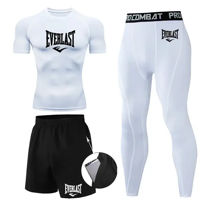EVERLAST hommes T-shirt + Short 2 pièces ensemble loisirs souffle à manches courtes Sport Jogging gymnase marque impression vêtements