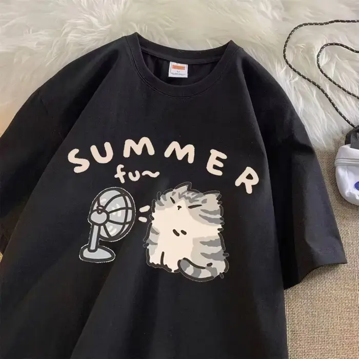 Fan Cat et femmes pur T-shirt pour hommes rue américaine coup créatif été décontracté à manches courtes Couple porter INS haut