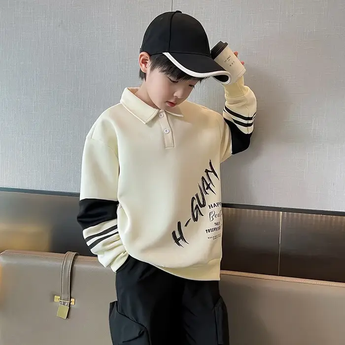 Mode garçons Polo sweat tenue printemps automne adolescents pull décontracté grands enfants col rabattu hauts