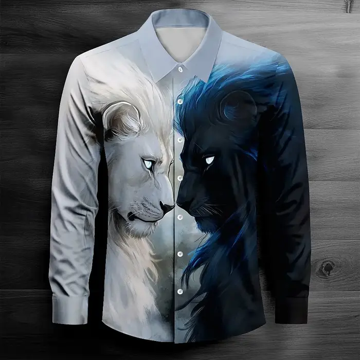 Chemise léopard loup noir et blanc pour homme
