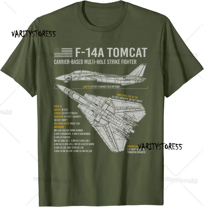 F-14 Tomcat F14 Avion Plan D'avion Schématique Hommes T-Shirt À Manches Courtes Casual 100% Coton O-Cou Chemise D'été