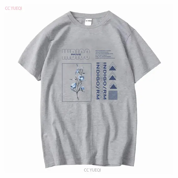 RM Indigo T-shirt manches longues ou courtes vintage Lavé Confortable Polyvalent Élégant streetwear homme vêtements de créateurs Unisexe