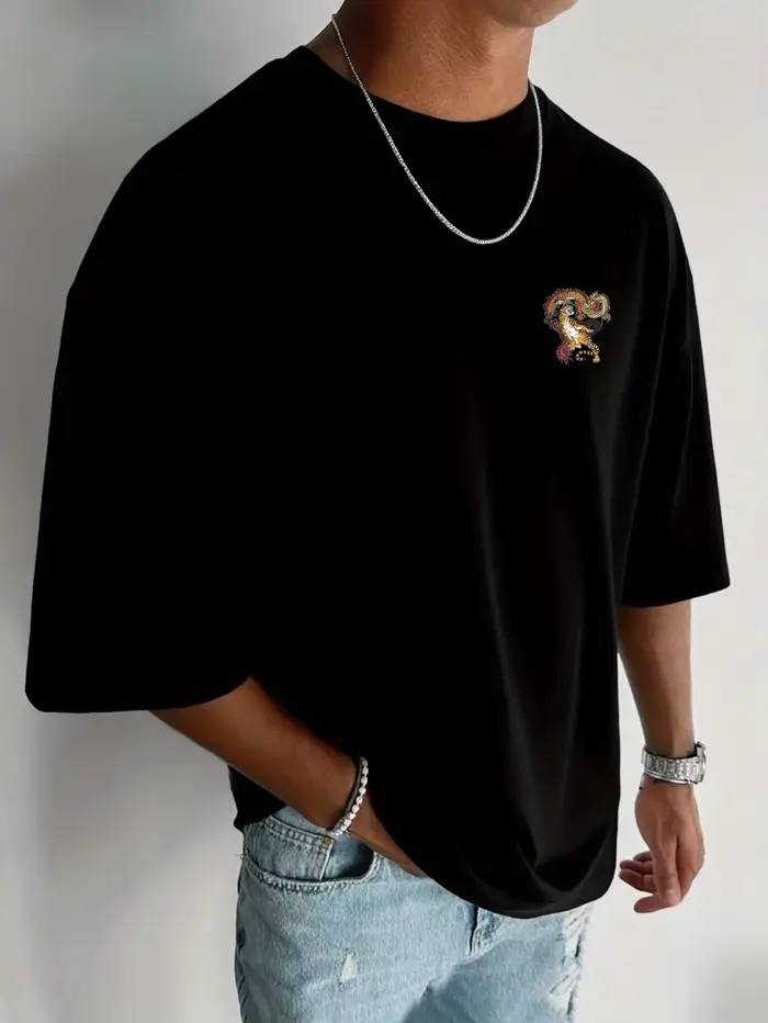 T-shirt pour homme avec impression par transfert thermique « Dragon et Tigre »