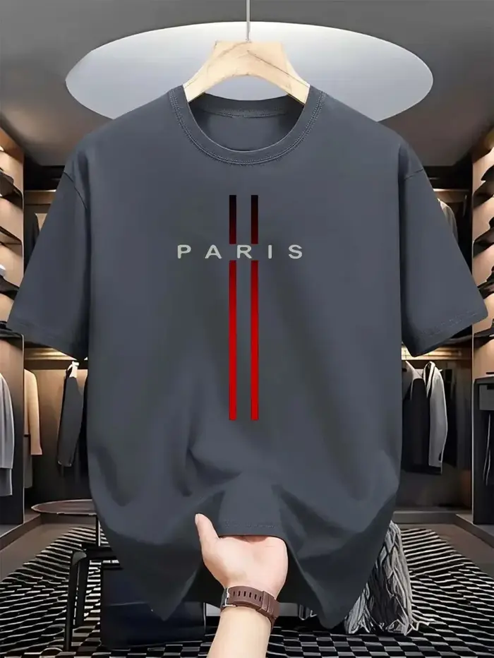 T-shirt col rond pour hommes, nouveau tissu polyester, confortable et respirant, motif imprimé de le