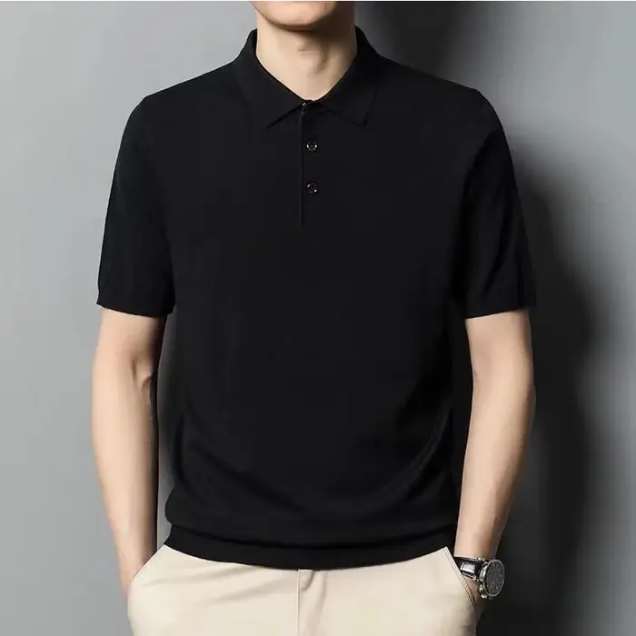 2025 mûrier soie laine pull col Polo pulls hommes ample surdimensionné S-3XL tricoté bas chemise été nouveau décontracté