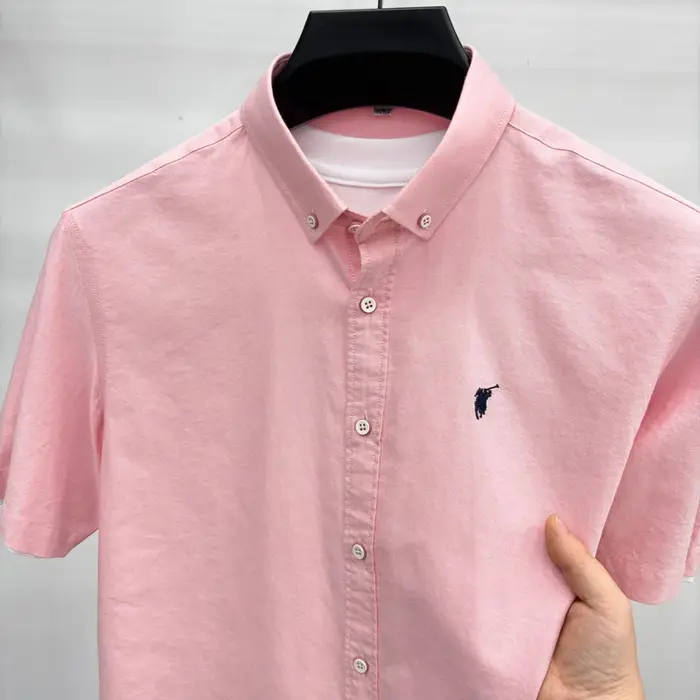 Chemise à manches courtes 100% coton Été classique couleur unie marque de luxe