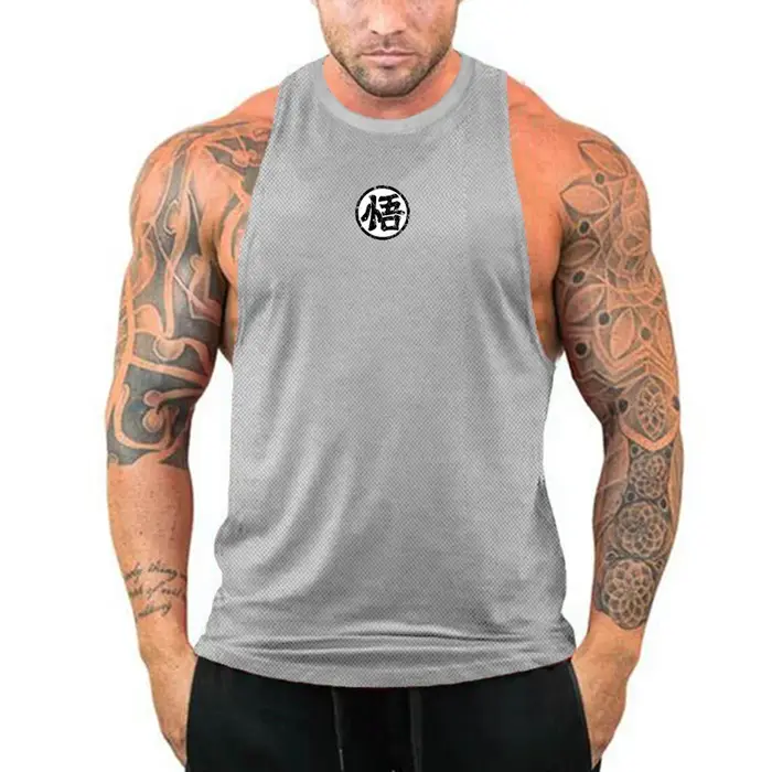 Logo d'anime japonais Wu Font impression drôle été Fitness hommes débardeur musculation Stringer séchage rapide gymnastique entraînement gilet musculaire