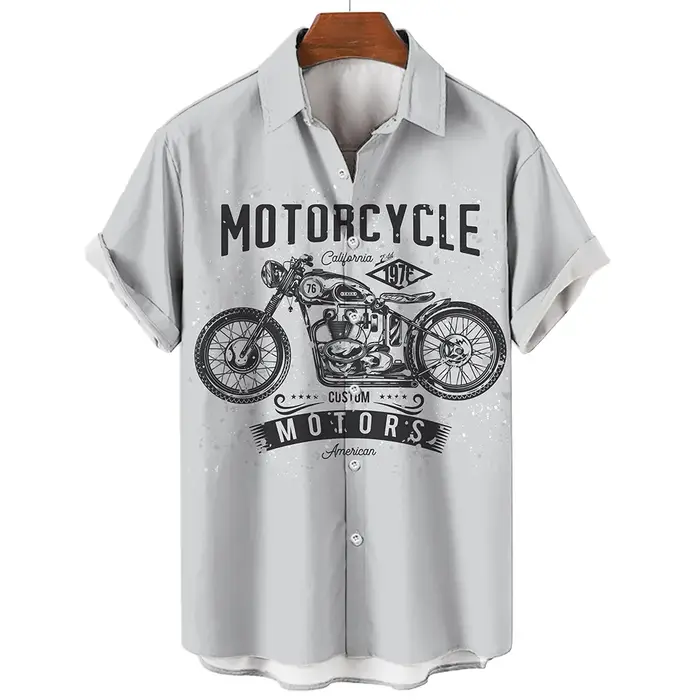 T-shirt Rétro à Motif Moto Manches Courtes pour Homme Été 2026 – Motif Moto 3D