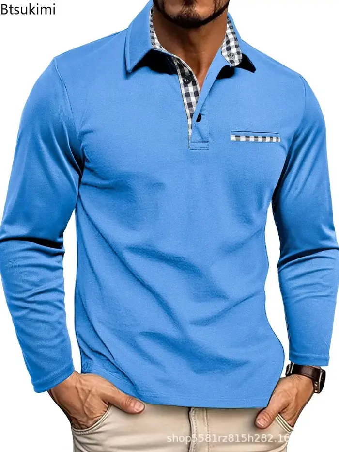 Nouveaux Polos Homme Manches Longues 2026 – Collection Printemps-Automne – Coupe Slim Décontractée – Col Rabattu – Hauts Tendance de Haute Qualité – T-shirts Masculins