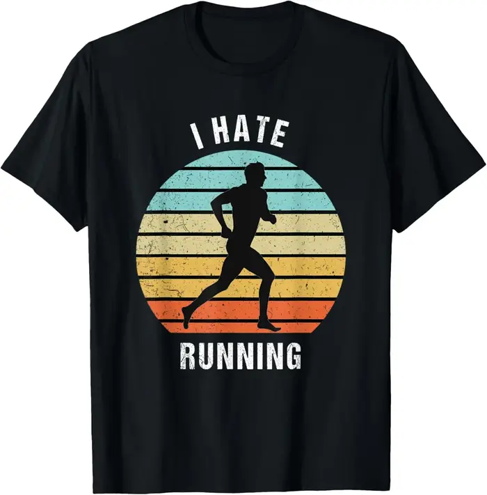 T-shirt drôle et satirique avec emoji « J'ai horreur de courir »
