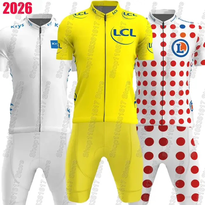 Maillot de cyclisme France Tour 2026 TDF pour homme, ensemble vert jaune à pois, vêtements courts, chemises de vélo de route, combinaison, short de cyclisme à bretelles, Ropa
