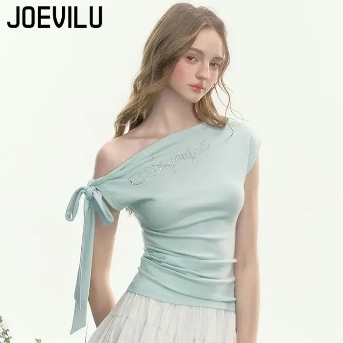 JOEVILU T-shirt slim avec nœud papillon et épaules dénudées