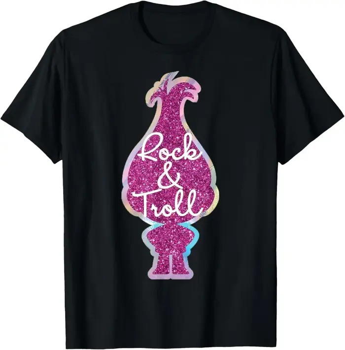T-shirt graphique Funny Trolls Rock & Troll Glitter en coton doux