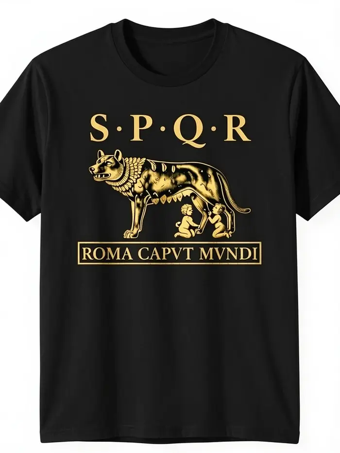 T-shirt pour homme avec inscription latine SPQR Roma Caput Mundi, impression loup et SPQR de la Rome