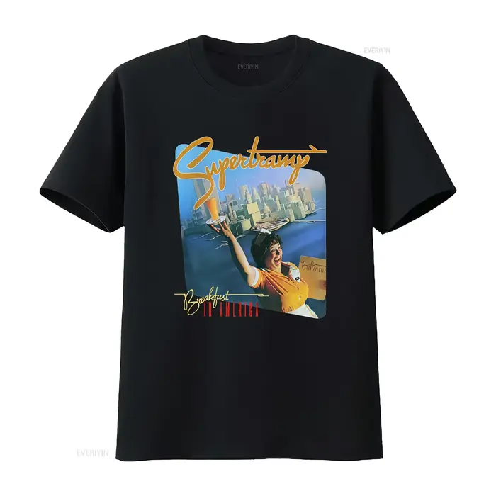 T-shirt Supertramp Breakfast In America Rock Band, design rétro, impression de haute qualité, parfai