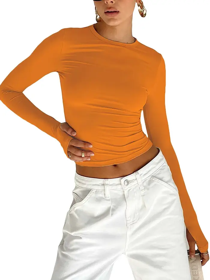 T-shirt à manches longues et col rond pour femme