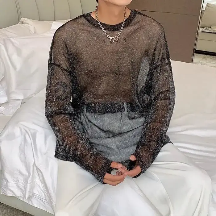T-Shirt en Maille Transparente pour Homme