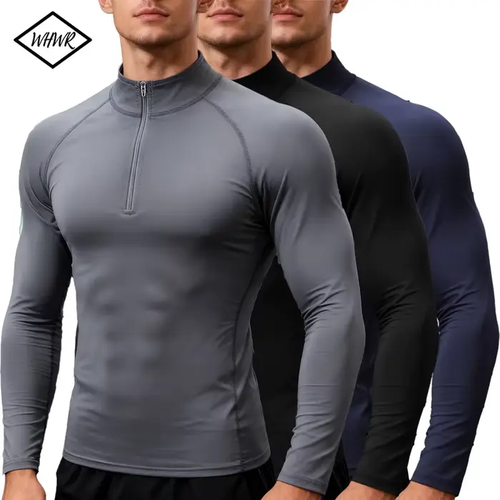 Hommes à manches longues entraînement vêtements de Compression chemises de Fitness mince T-shirt de gymnastique haut de