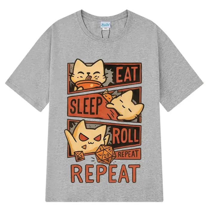 Chat fantaisiste DnD drôle Meme t-shirt hommes femmes Vintage lâche T-shirts été col rond coton à la mode surdimensionné