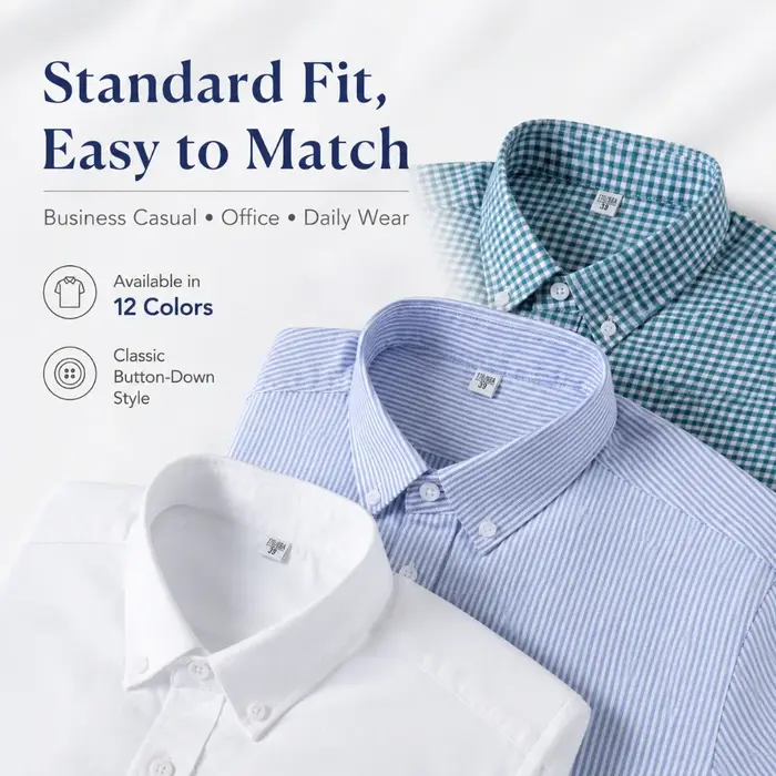 Chemise Homme Oxford Coton Manches Longues Button Down Casual Business Pré-Rétrécie Lavage Enzymatique Respirante Anti-Froissage