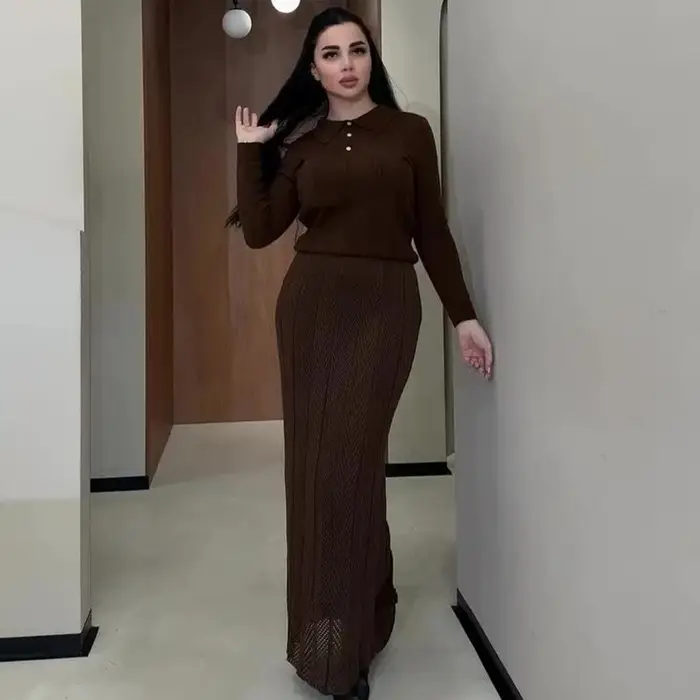 Ensemble deux pièces pour femmes, haut à col Polo, coupe cintrée, jupe taille haute, nouvelle collec