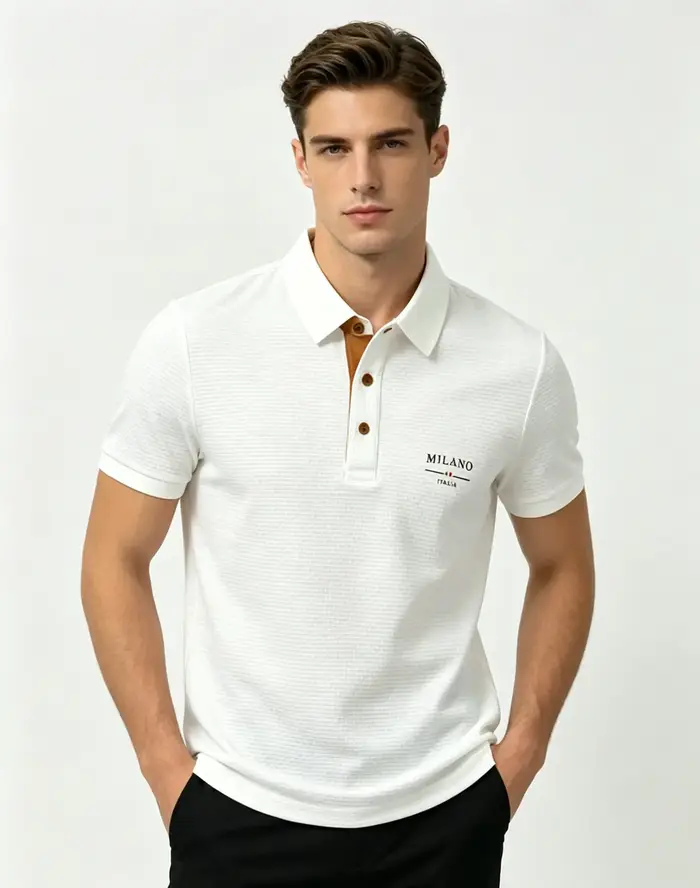 Polo pour homme Milano Italia en jacquard à lettres