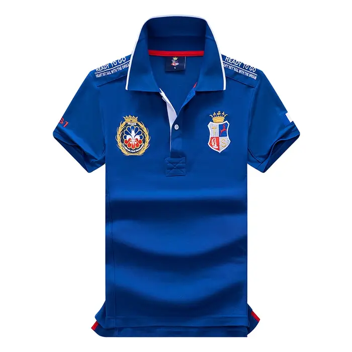 Polo homme France manches courtes Royal loisirs sport fête coton brodé avec fente contraste couleur 
