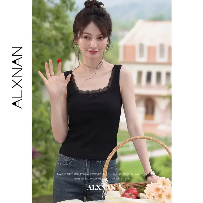 ALXNAN – débardeur en dentelle noire pour femmes