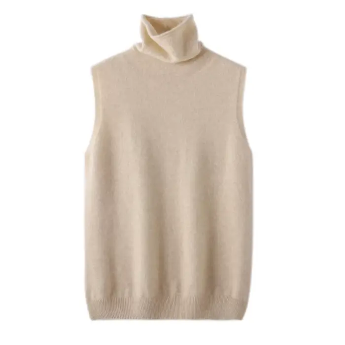 Femmes laine mérinos sans manches pulls col roulé pull gilet laine tricots printemps automne hiver m
