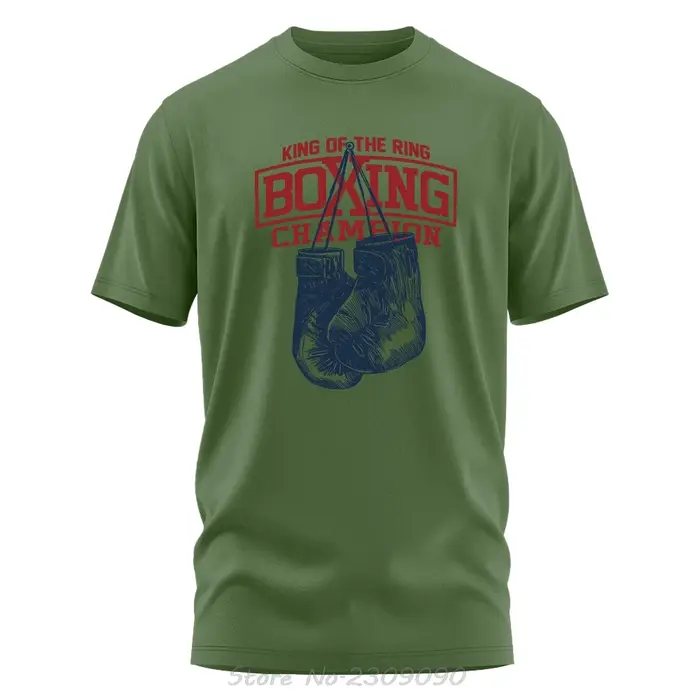Roi de l'anneau Champion de boxe imprimé coton T-shirt Vintage GYM vêtements surdimensionné
