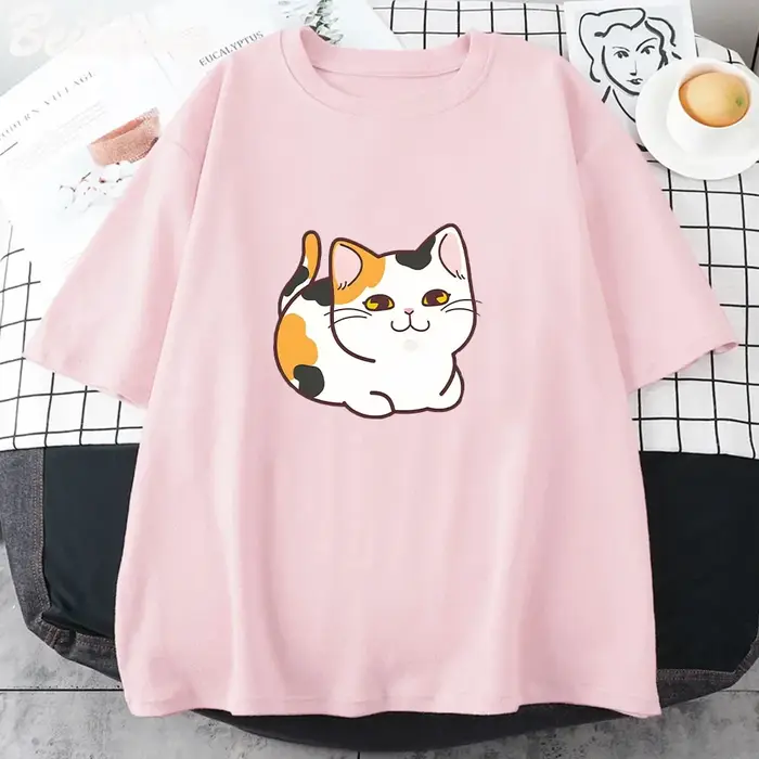 T-shirt femme noir, esthétique et mignon, Kawaii, avec dessin animé, Kawaii, rétro, tissu, 2023