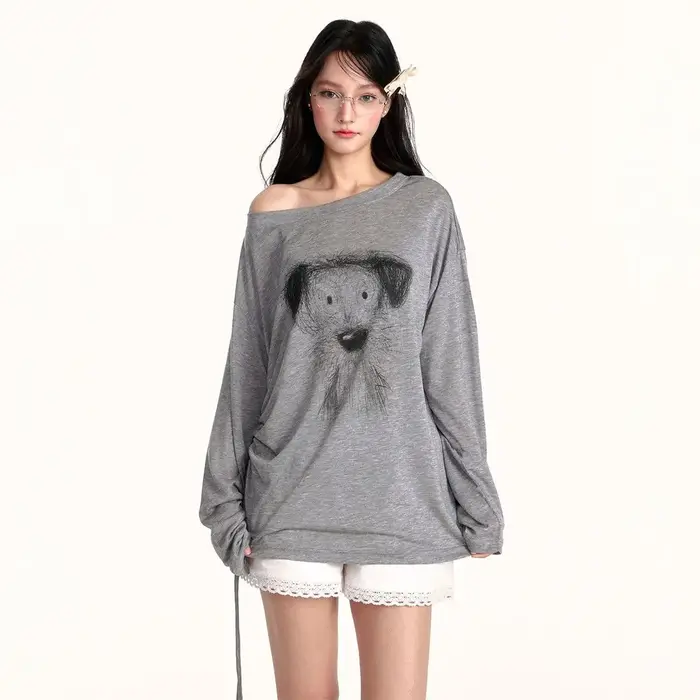 Style américain t-shirts femmes croquis imprimé à manches longues T-shirt 2025 été mince légèrement Transparent crème solaire couverture haut