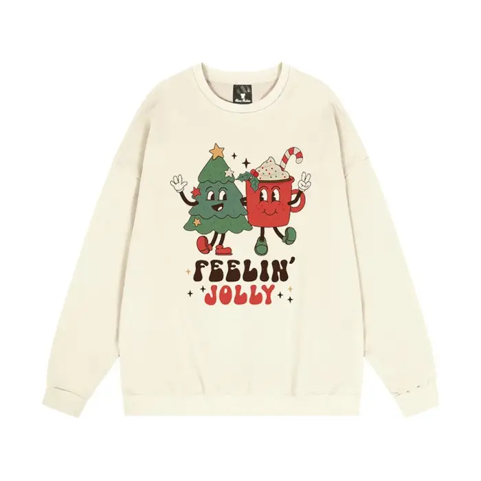 Sweat-shirt de Noël de dessin animé mignon pour femme, pull de vacances drôle, manches longues en Y,