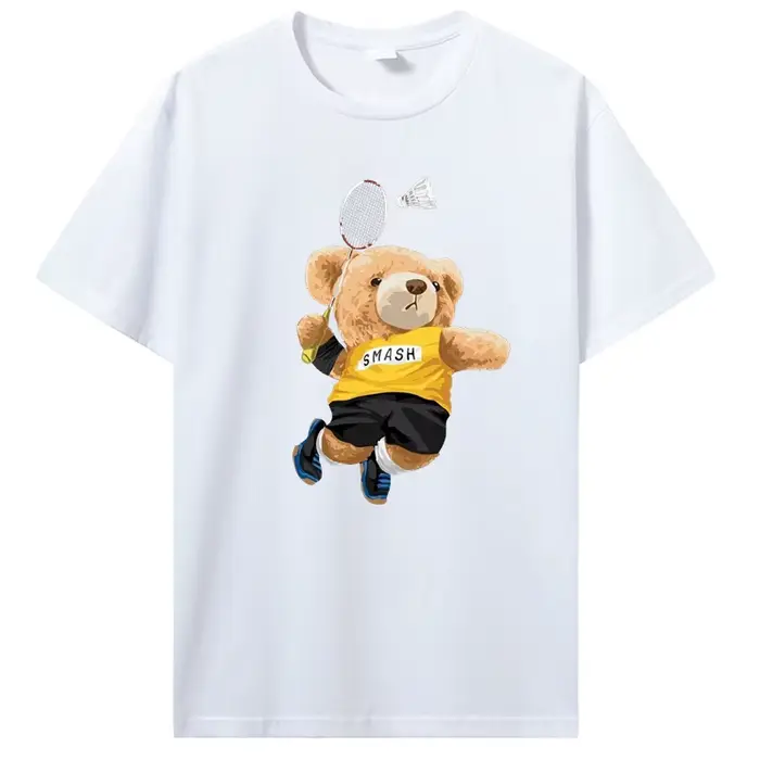 T-shirt imprimé ours en peluche à manches courtes pour hommes et femmes