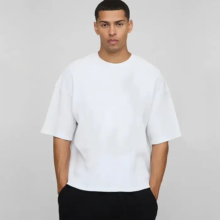 Basique surdimensionné Boxy col rond T-shirt hommes poids lourd 240GSM 100% coton demi manches T-Shirts été vêtements de sport amples