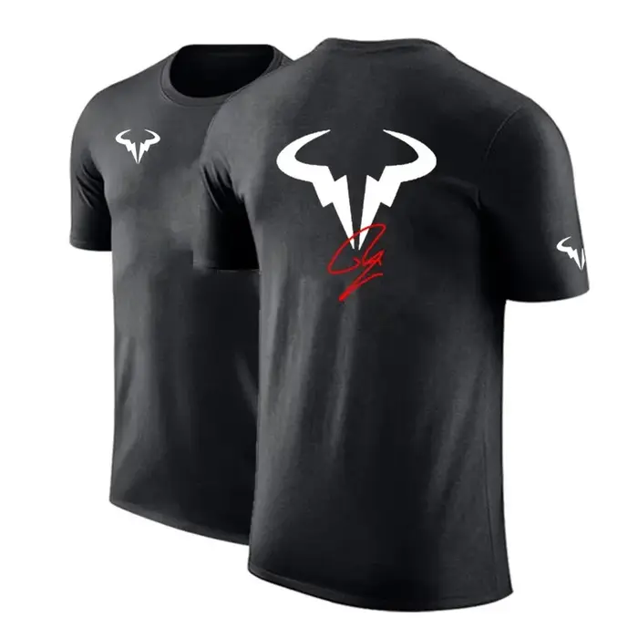 Rafael Nadal - Joueur de tennis - T-shirt à manches courtes régulier imprimé de haute qualité en pur coton pour hommes - Couleur fixe - Casual
