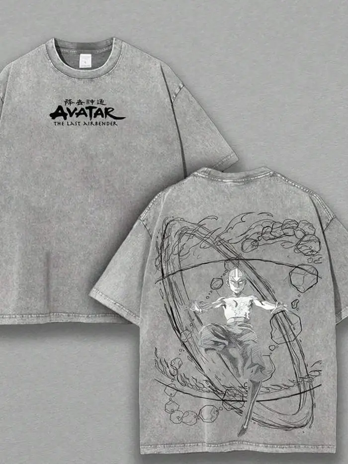 Aang graphique t-shirt Anime Avatar coton vêtements pour hommes femmes Vintage lavé T-shirts décontracté surdimensionné