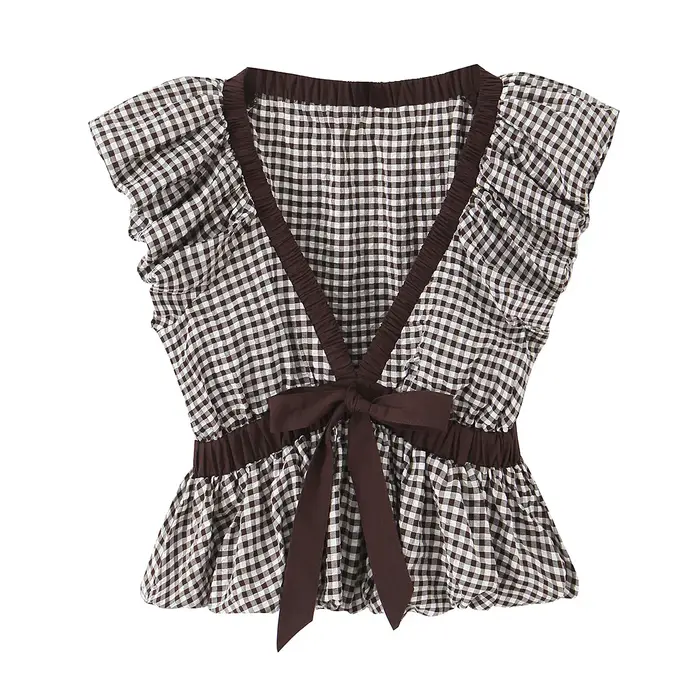 HH Femme 2026 – Nouvelle Collection Été – Top Chic et Élégant à Manches Courtes, Coupe Ballon, Dos N