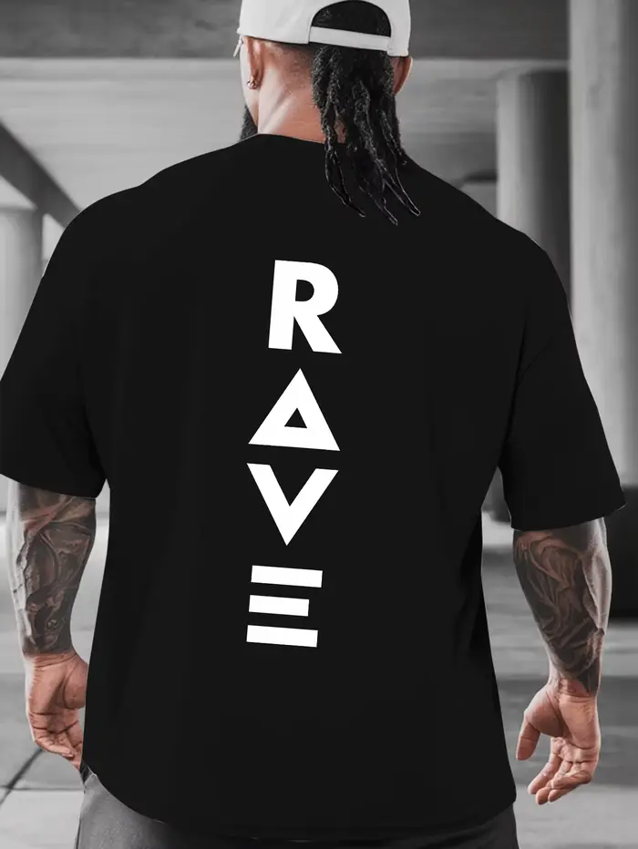 T-shirt pour homme RAVE letter, en coton, pour le sport et le fitness, décontracté, coupe ample, col
