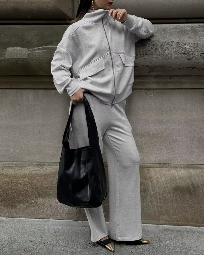 Ensemble deux pièces sweat-shirt et pantalon gris pour femmes