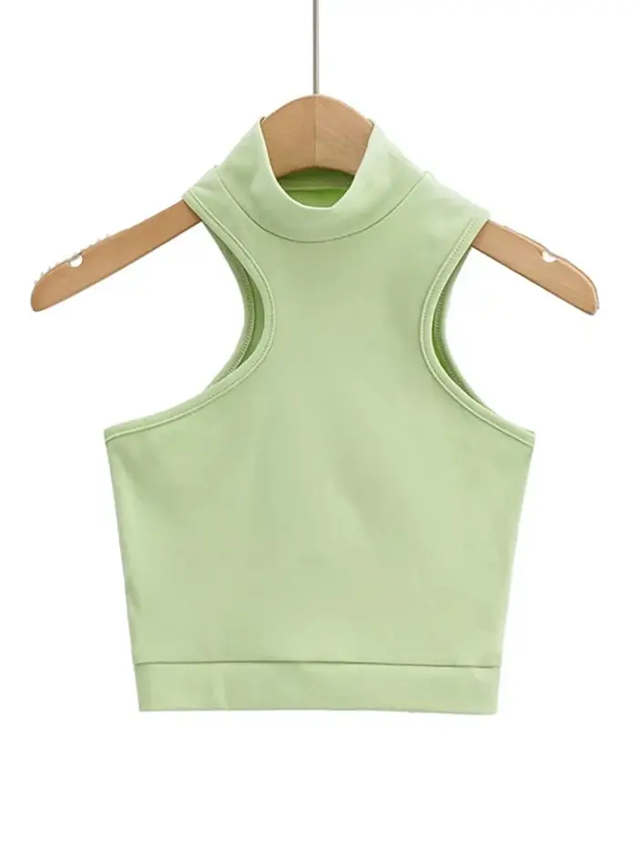 Haut court asymétrique à col roulé pour femme
