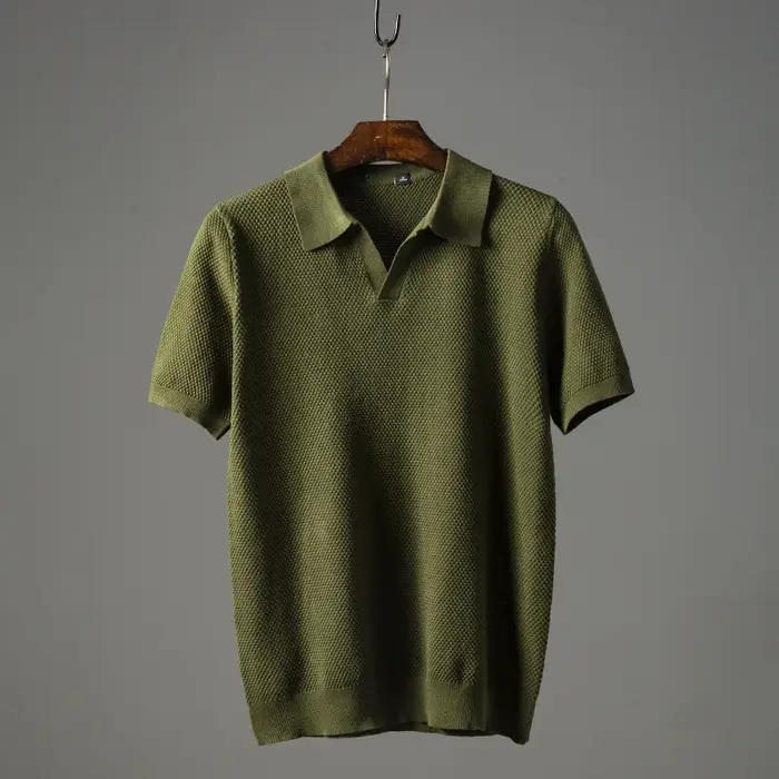 Hommes Polo chemise rabattu haut respirant col manches courtes couleur unie tricot t-shirt 2025 été décontracté base