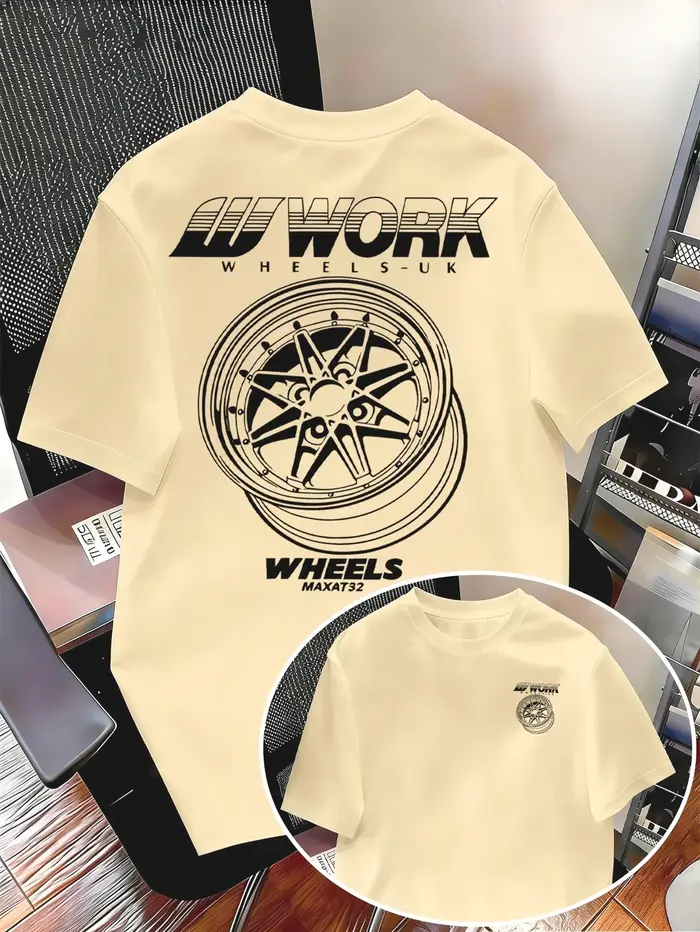 T-shirt pour homme avec imprimé motif roue de travail