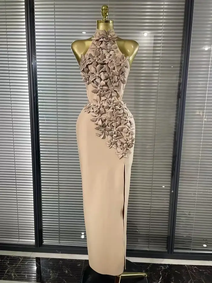 Rouge noir femmes sans manches Sexy hors de l'épaule moulante pansement longue robe florale élégante soirée mariage sirène porter