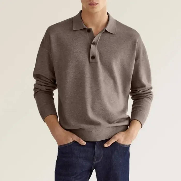 Polo classique pour homme à manches longues avec col rabattable