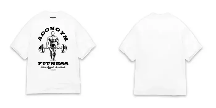 T-shirt pour homme AGONGYM, fitness, musculation, t-shirt graphique en coton, t-shirt de sport, « Wh