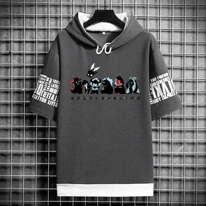 Solo nivellement T-Shirt à capuche nouveau Anime Manga chemise noire