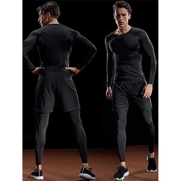 Compression à manches longues T-shirt hommes élastique entraînement