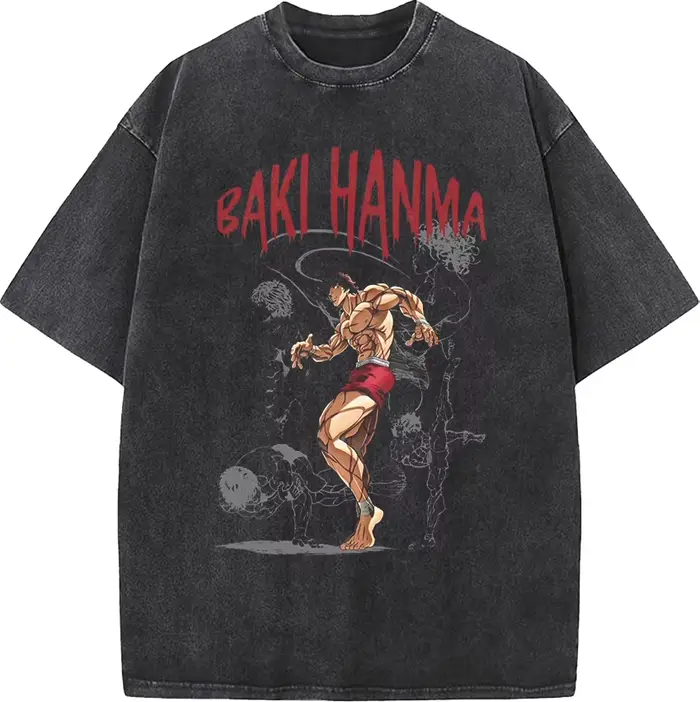 Manga Baki imprimé T-shirt Harajuku Vintage lavé surdimensionné