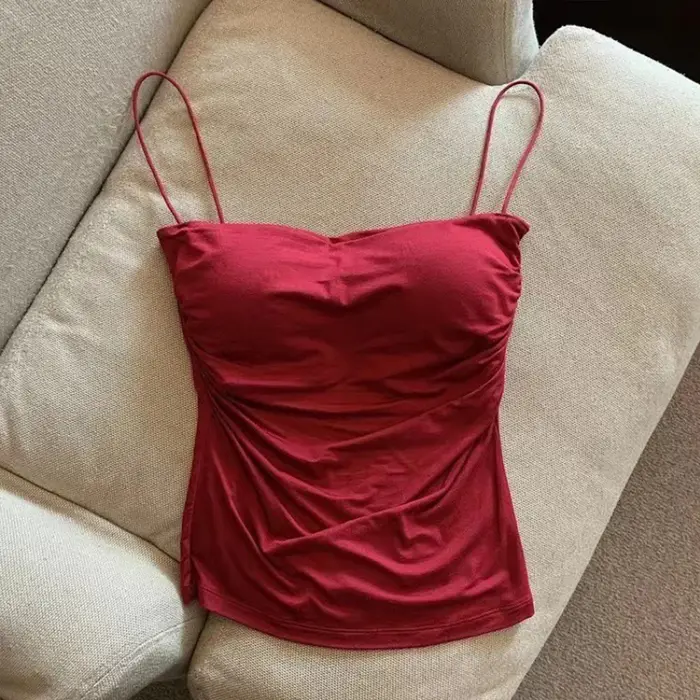 Débardeurs femmes avec soutien-gorge intégré Spaghetti sangle réservoirs pour femme couleur unie décontracté été Camis